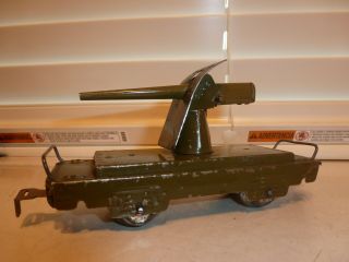 Marx Prewar O - Gauge Train 4 - Wheel Olive Drab Tin Army Anti - Aircraft Gun Car