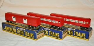 American Flyer Pre War " O " Gauge (2) 495 Red Pullman Car,  494 Baggage With Boxes