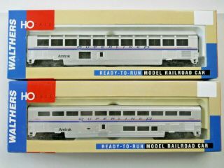 2 Walthers Ho Amtrak Superliner Passenger Cars 932 - 6101 Coach 932 - 6121 Lounge