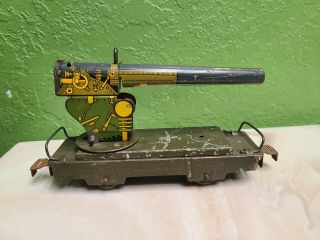 Marx Prewar Tin Army Supply Toy Train Anti Aircraft Spring Loaded Gun Old