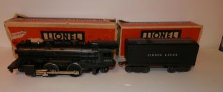 Lionel O Post War Powered 2 - 4 - 2 1654 Engine With 1654 Tender,  Boxes & Insert