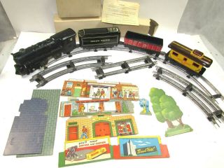 Vintage Tin B/o Marx Union Pacific Train Set & Buildings & Boxes