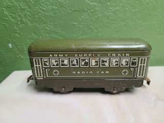 Marx O Scale Prewar Tin Litho Army Supply Train Radio Car No Antennas Look Old