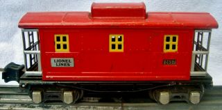Lionel Prewar - Red O Gauge 2657 Caboose With Red Yellow & Black Tinplate