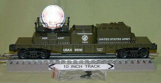 K - Line 721 - 9091 Us Army Trans Operating/ Rotating Searchlight Car Wks W/ Lionel