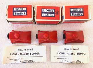 3 Qty Lionel 260 Bumpers In Boxes,  2 Qty Instruction Sheets