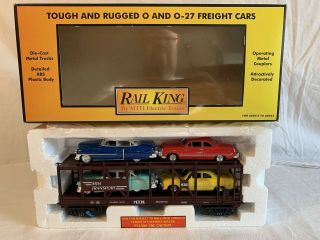 Mth Railking 30 - 7628 Mth Auto Transport Auto Carrier W/4 Cars Ogauge 3 - Rail