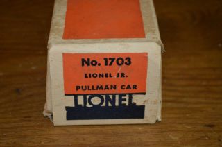 Lionel 1703 Lionel Jr Pullman Car Prewar O Gauge Box Only