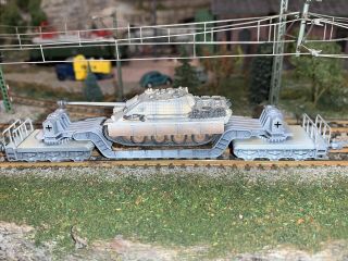 Minitrix N Scale German WWII Heavy Flat Jagdpanther Winter Camo Fleischmann Roco 2