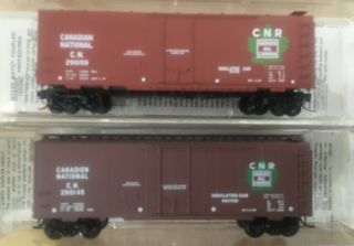 N Scale Micro Trains Line Canadian National 40’ Box Car 2 Pack Set Plug Door Cn
