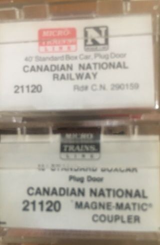 N Scale Micro Trains Line Canadian National 40’ Box Car 2 Pack Set Plug Door CN 2