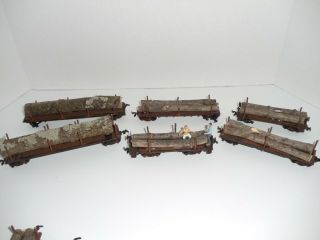 H0 6 Flat Cars With Raw Lumber Trees Going To Saw Mill
