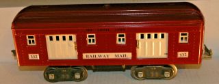 Vintage Lionel Trains 332 Prewar Standard Gauge Red & Cream Baggage Car -