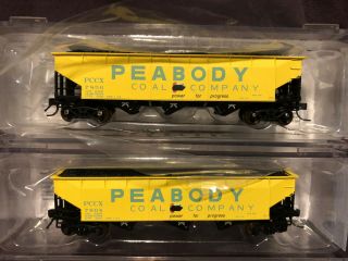 N Scale Bluford Shops Peabody Coal Company 3 Bay Offset Side Hoppers 2 Pack