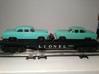 Lionel 6424 Twin Auto Flatcar W/ 2 Turquoise Deluxe Cars