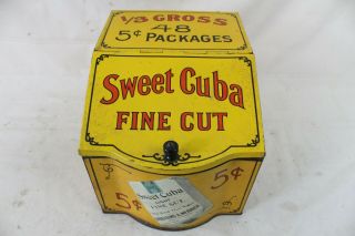 Vintage Sweet Cuba Fine Cut Metal Tobacco Tin General Store Counter Display Rare