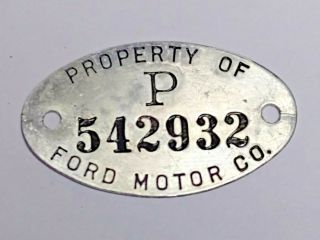 Vintage 1940s 50s Property Of Ford Motor Company P Industrial Tool Tag