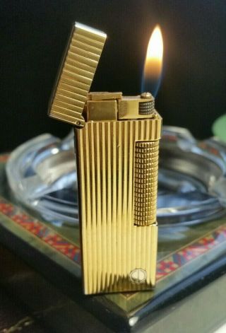 Newly Serviced,  Dunhill D Logo Lines Gold Plated Rollagas Lighter