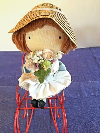 Vintage Pocket Doll,  Joan Walsh Anglund,  Girl Holding Bouquet Of Flowers