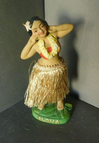 Vintage Hawaiian Aloha Chalkware Hula Girl Nodder Bobble Tiki Bar