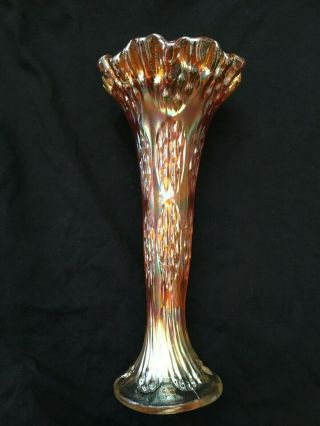 Vintage Marigold Fenton Glass Vase Clear Bottom With Ruffled Edges Knotted Beads