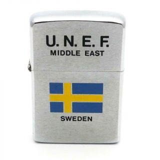 Vintage 1976 Zippo Lighter United Nations Emergency Force Sweden Unlit