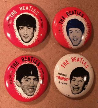 Vintage 1964 The Beatles Pinback Buttons Set Of Four 7/8” Diameter Music Pins
