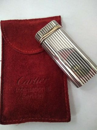 Cartier Silver Trinity & Gold Plated Bands Butane Lighter W Pouch