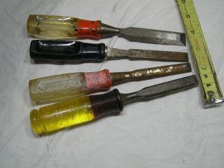 4 Usa Vintage Wood Chisels 3) 1/2 " One Ace & Two Stanley,  1) 3/4 " Stanley