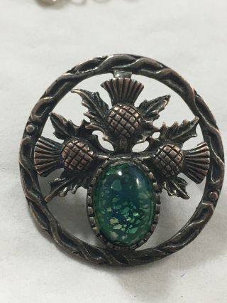 Antique Victorian Arts & Crafts Silver Foiled Glitter Sea Blue Glass Brooch Pin