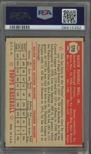 1952 Topps 170 Gus Bell Signed Auto Pittsburgh Pirates Psa 4 Psa/dna 7