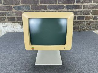 Apple Computer Monitor Iic A2m4090 Green Monochrome With Stand