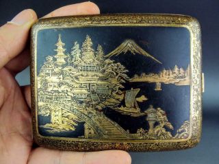 Elegant Japanese Antique Vintage Oriental Komai Damascene Cigarette Case