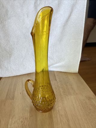 Vintage Mcm Mid Century Amber Art Glass Stretch Swung Vase 12”