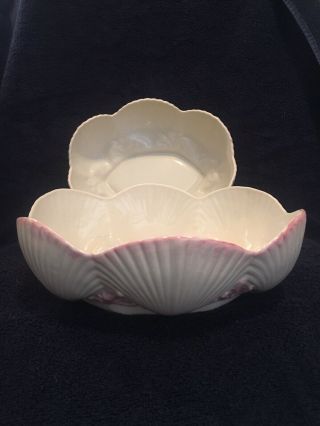 Vintage Belleek Ireland Pink And White Sea Shell Bowls.  10th Anniversary 2004