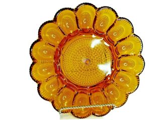 Indiana Glass Vintage Hobnail Amber Deviled Egg Plate 11 " Thousand Eyes