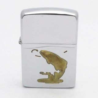 Vintage 1953 - 55 Zippo Lighter Town & Country Trout Never Painted - Unlit