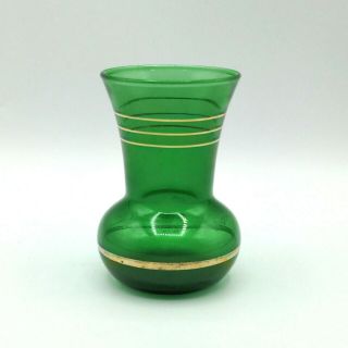 Vintage Bohemian Czech Art Glass Green & Gilt Gold Vase 3 3/4 "