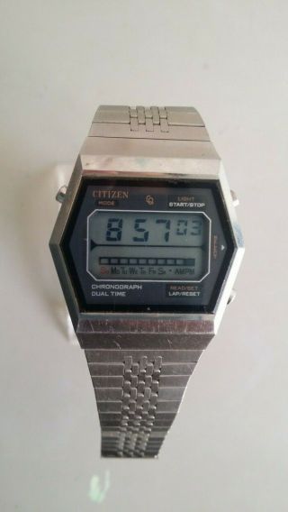 Vintage Citizen Cq Dual Time Digital Chronograph 4 - 096495 Wristwatch For Men 