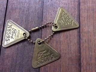 Vintage (3) Matching Tool Check Brass Tags: Ford River Rouge Auto Factory N8595