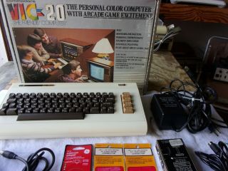 Vintage Commodore Vic - 20 Computer Key Board With Power Supply - For Restoration
