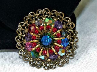 Vintage Signed Weiss Multi Color Rhinestone Brooch Pin Jewelry Estate Find