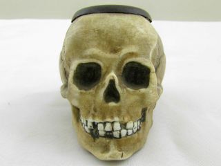 Antique Porcelain Figural Skull,  Match Holder And Striker