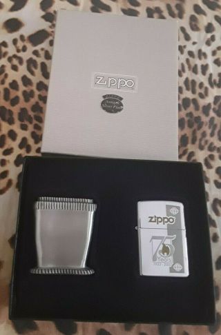 Zippo 75 Years,  Table Case Antique Silver Plate