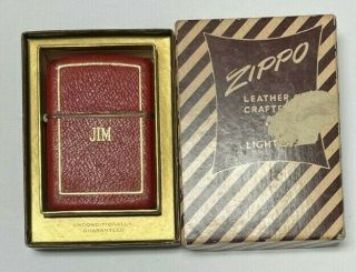 Vintage Zippo 1950 Lighter W/ Box | Red Leather Wrap | Cond.