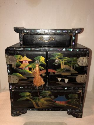 Vintage Wooden Japan Jewerly Box Japanese Black/old Collectable