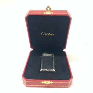 Cartier Gas Lighter Leather Black Silver