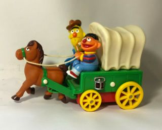Sesame Street Bert And Ernie Horse Buggy Wagon Vintage Toy 1990s