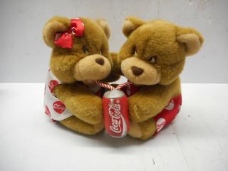 Coca - Cola Vintage 1993 Plush Bear Couple Sharing An Ice Cold Can Of Coke