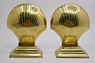 Vintage Solid Brass Clam Shell Bookends Book Ends Ocean Nautical Beach Décor